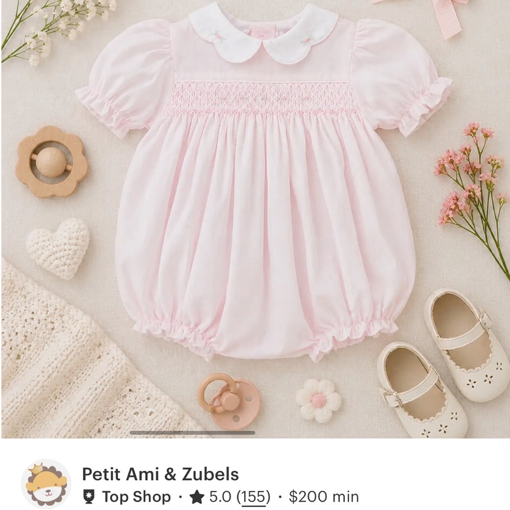 Petit Ami Pink Smocked Bubble Romper